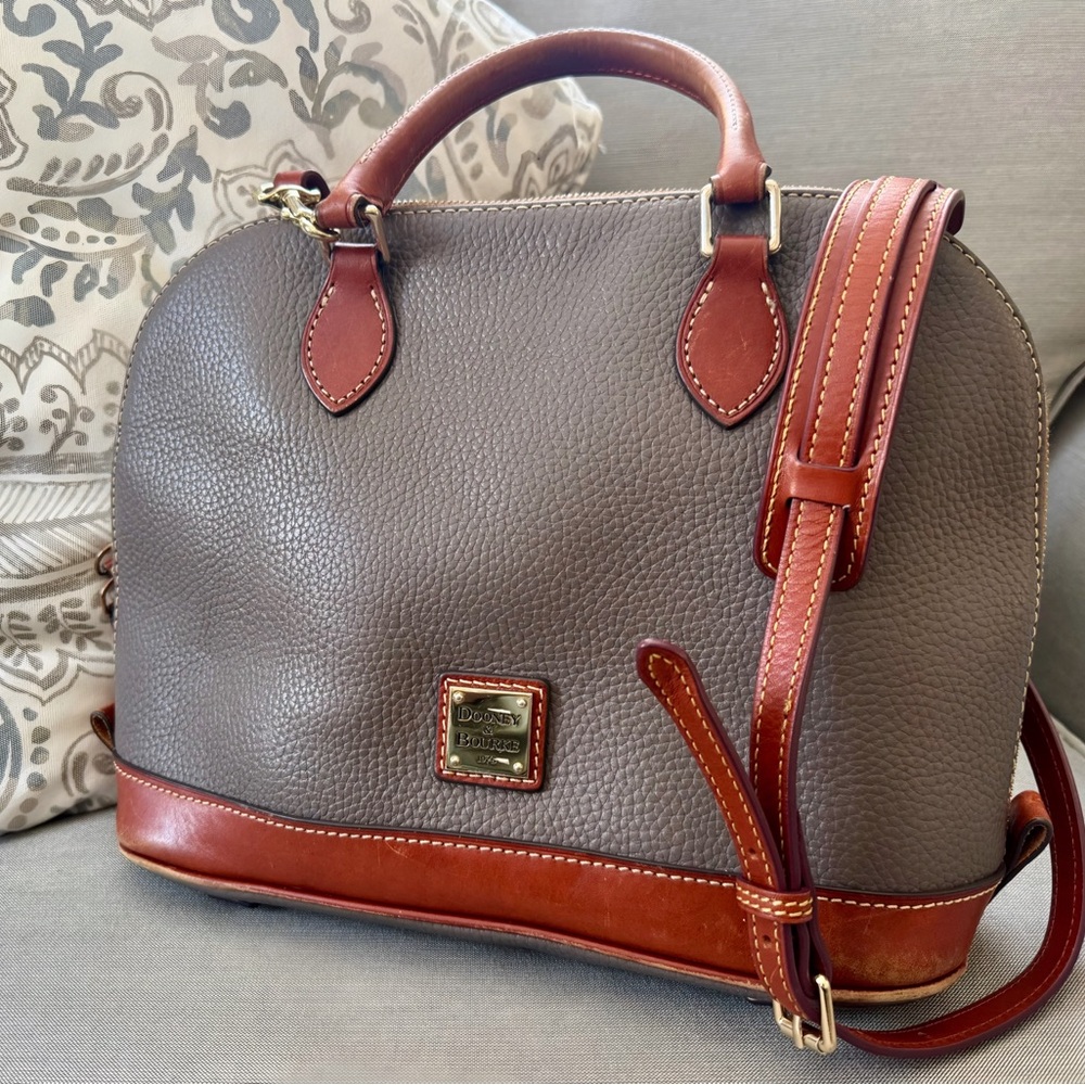 Dooney & Bourke Taupe and Chestnut Satchel